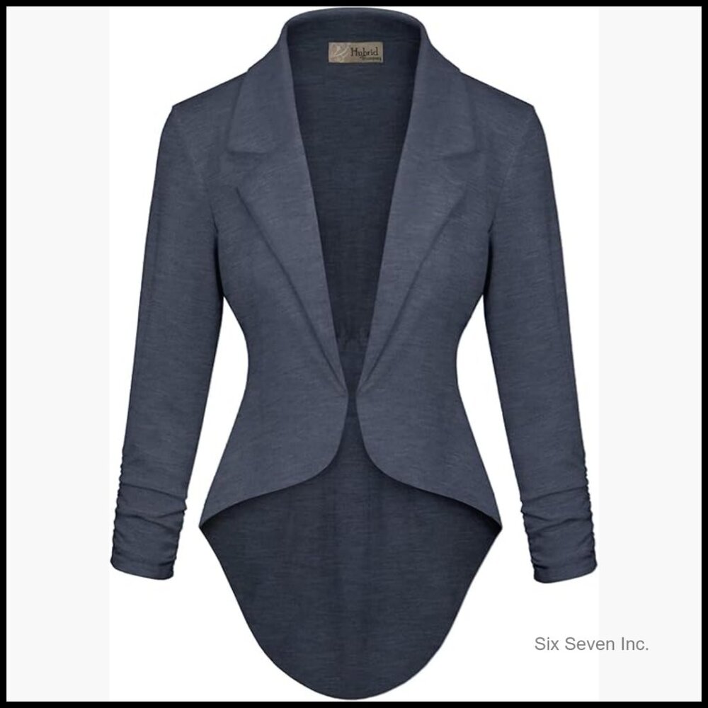 High Low Blazer Jacket Casual Work Wear Long Sleeve Notch Collar